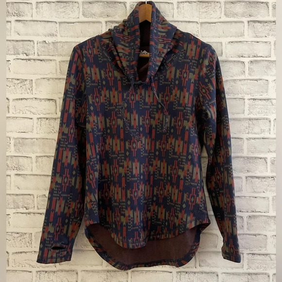 Women’s Kavu Aztec print pullover drawstring mock neck sweatshirt Small - Picture 2 of 6
